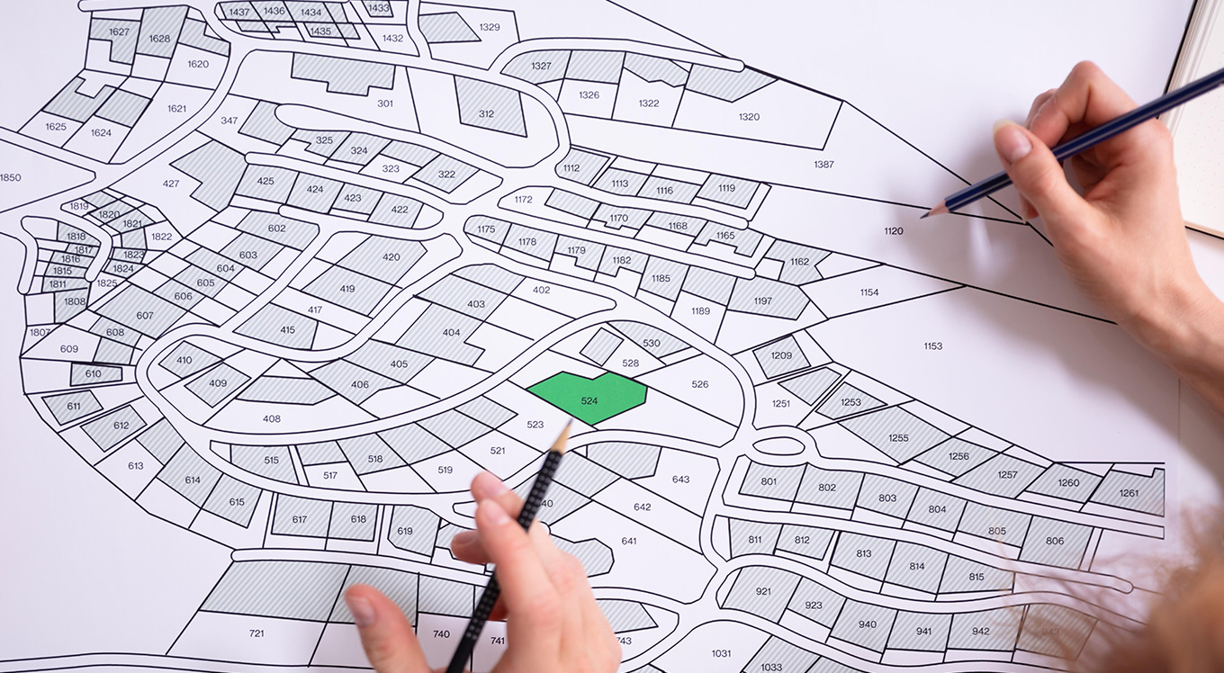 Cadastral map with plot boundaries