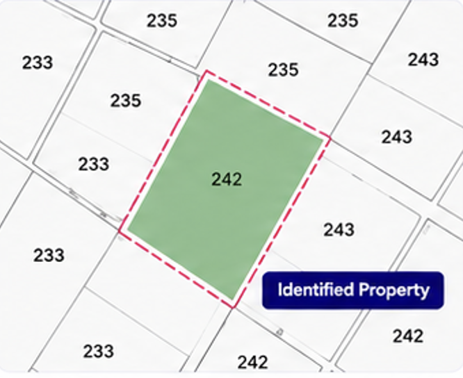 Cadastral map with identified property boundary